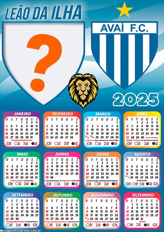 Calendário 2025 Avaí Futebol Clube Fazer Montagem Online